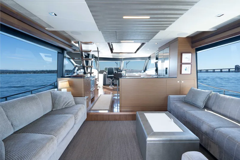 Slide: The Image of Luxurious interior of 2017 Ocean Alexander 70 E yacht with waterfront view. - 12