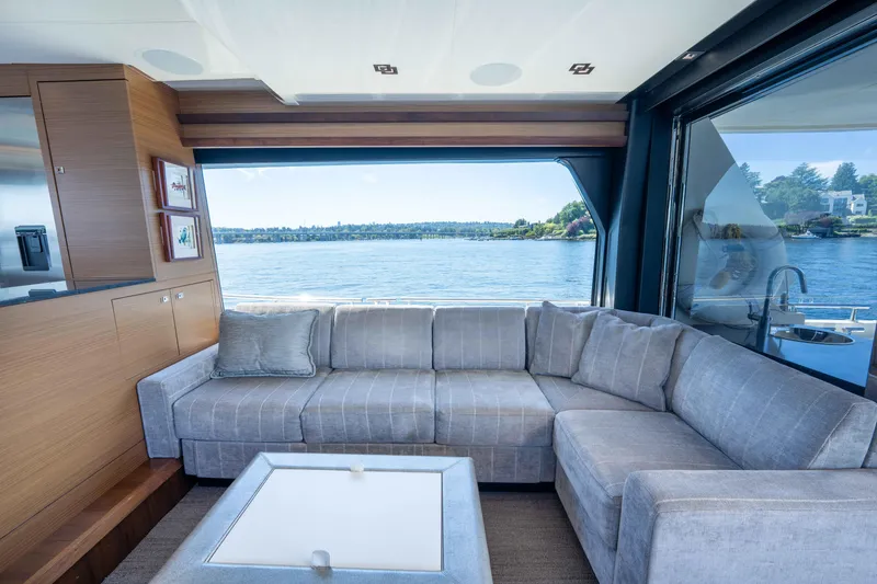 Slide: The Image of Luxurious interior of 2017 Ocean Alexander 70 E yacht with ocean view through large window. - 14