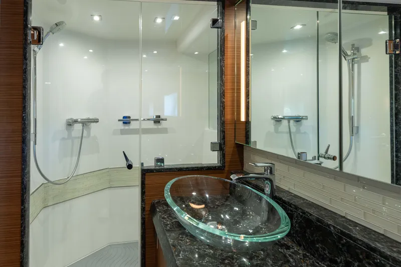 Slide: The Image of Luxurious bathroom in 2017 Ocean Alexander 70 E yacht with modern shower and elegant fixtures. - 28