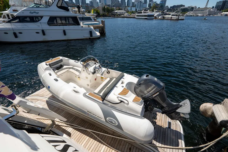 Slide: The Image of Luxurious 2017 Ocean Alexander 70 E yacht interior with elegant seating and scenic water view. - 47