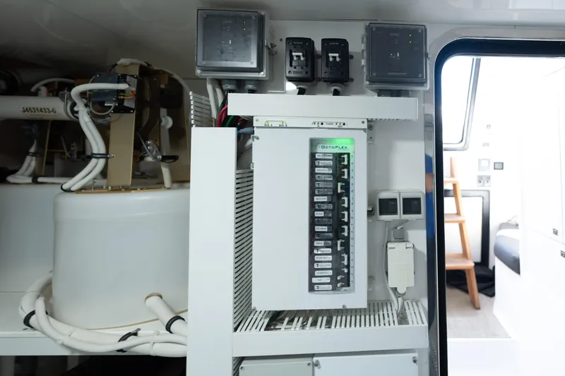 Slide: The Image of Electrical panel of 2017 Ocean Alexander 70 E yacht with Victron Energy components. - 57