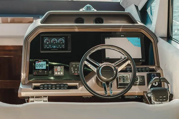 Slide: The Image of Luxurious kitchen interior of 2024 Galeon 470 Sky yacht with ocean view. - 9