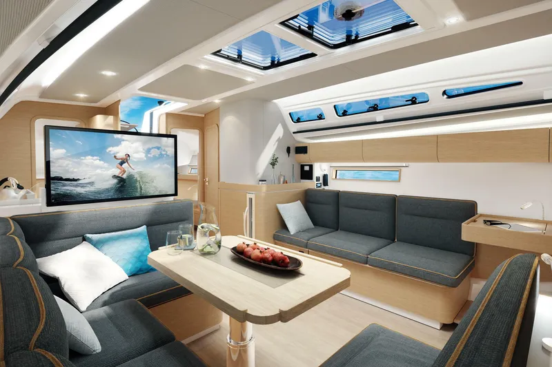 Slide: The Image of Modern kitchen interior of 2025 Dehler 46 yacht with sleek design and ample storage. - 21
