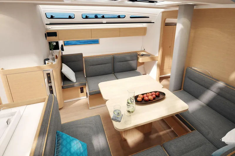 Slide: The Image of Modern bathroom interior of the 2025 Dehler 46 yacht with wooden cabinets and glass shower. - 24