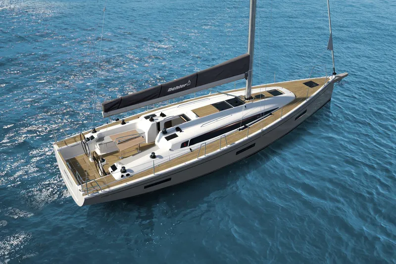 Slide: The Image of Luxurious interior cabin of 2026 Dehler 46 yacht with twin beds and wooden finish. - 33