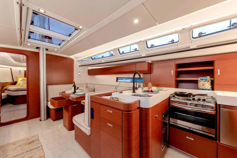 Slide: The Image of Luxurious bathroom interior of 2026 Dehler 46 yacht with modern fixtures and wood accents. - 34