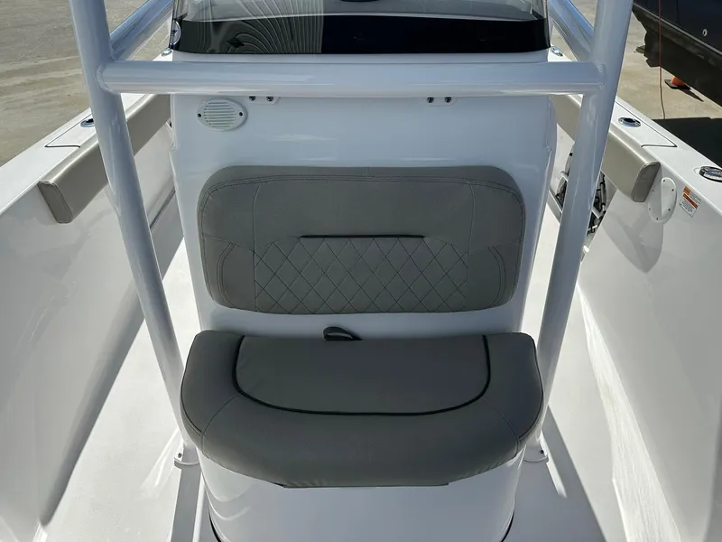 Slide: The Image of 2023 Sportsman Open 212 Center Console boat interior with cushioned seating. - 8