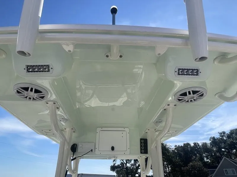 Slide: The Image of 2024 Sea Born SX239 Offshore boat canopy with speakers and LED lights. - 13