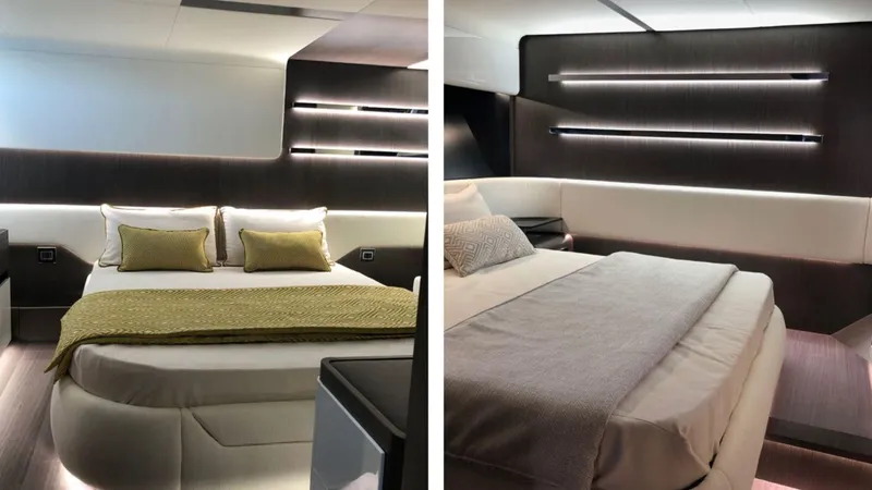 Slide: The Image of Luxurious 2024 Rizzardi IN SIX yacht interior with modern bedroom design. - 9