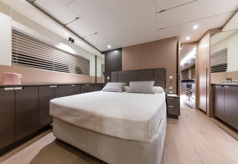 Slide: The Image of Luxurious bedroom interior of 2024 Rizzardi GR SESSANTATRE yacht with modern design. - 14