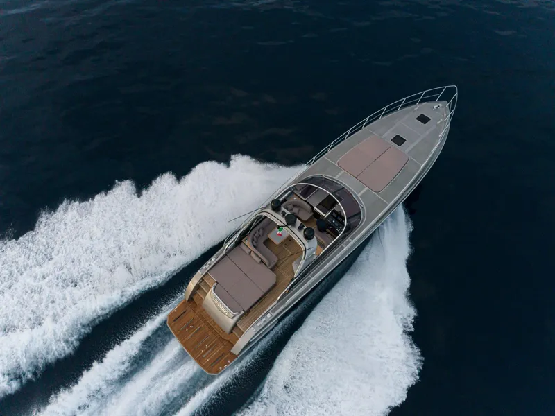 Slide: The Image of Aerial view of 2024 Rizzardi GR SESSANTATRE luxury yacht cruising on the ocean. - 7