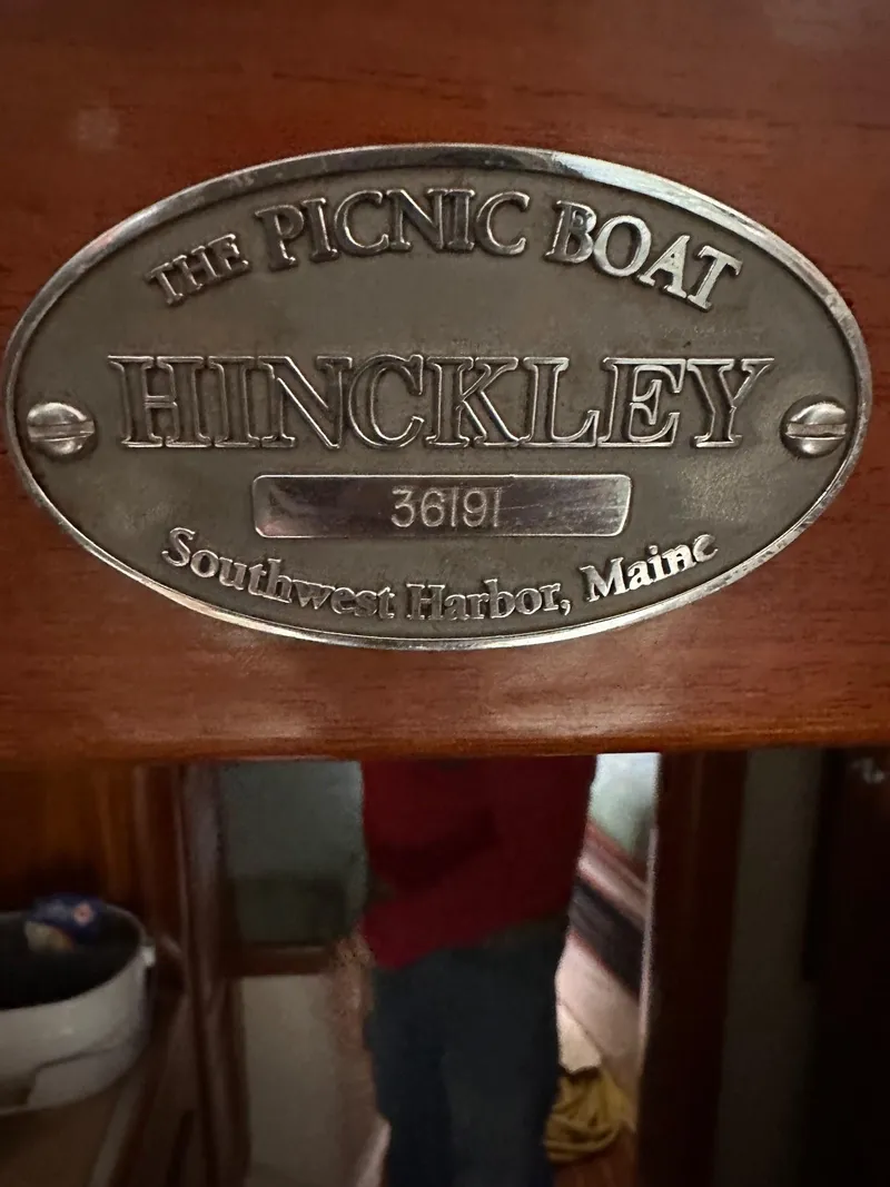 Slide: The Image of Hinckley 36 Picnic Boat nameplate, Southwest Harbor, Maine, 2001 model. - 8