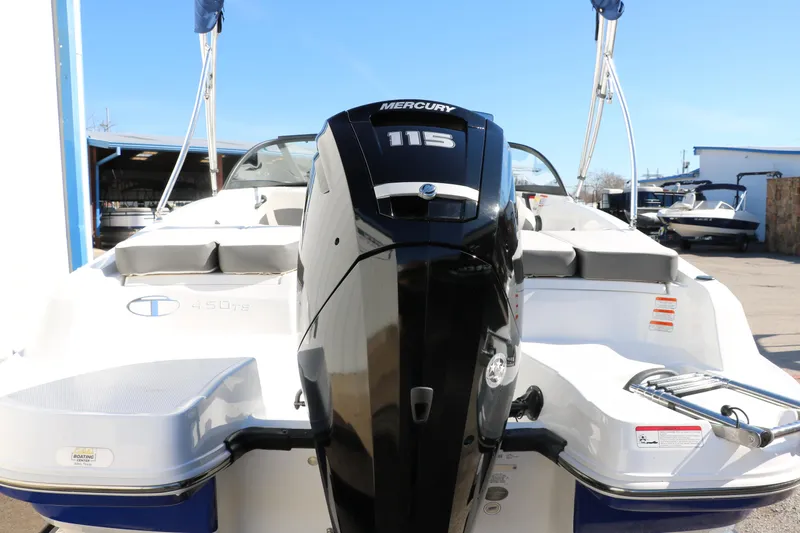 Slide: The Image of 2020 Tahoe 450 TS boat with Mercury 115 outboard motor. - 5