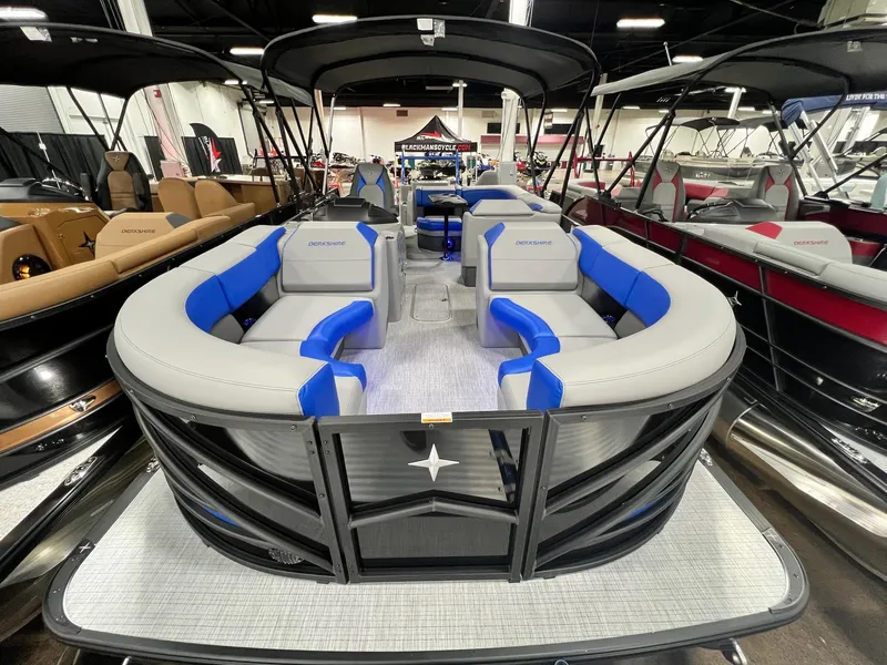 Slide: The Image of 2024 Berkshire 25RFC STS pontoon boat with spacious seating and modern design. - 43