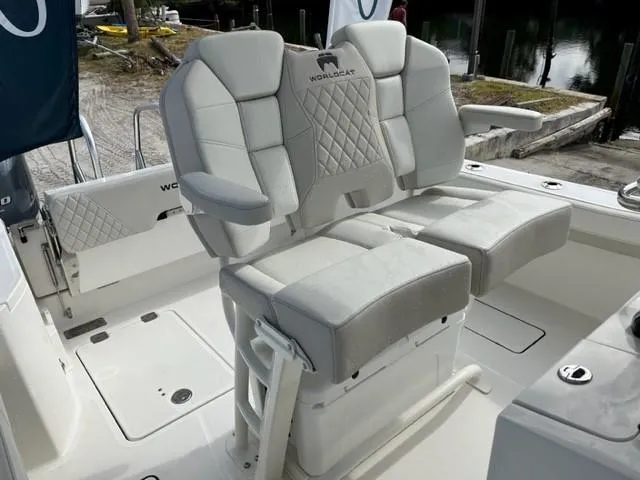 Slide: The Image of 2024 World Cat 260 CC-X boat with luxurious white seating. - 5