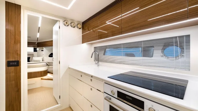 Slide: The Image of Modern kitchen interior of 2024 Rizzardi In Five yacht with sleek design. - 5