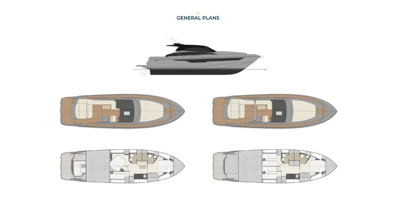 Slide: The Image of General plans of the 2024 Rizzardi In Five yacht, showcasing exterior and interior layouts. - 7
