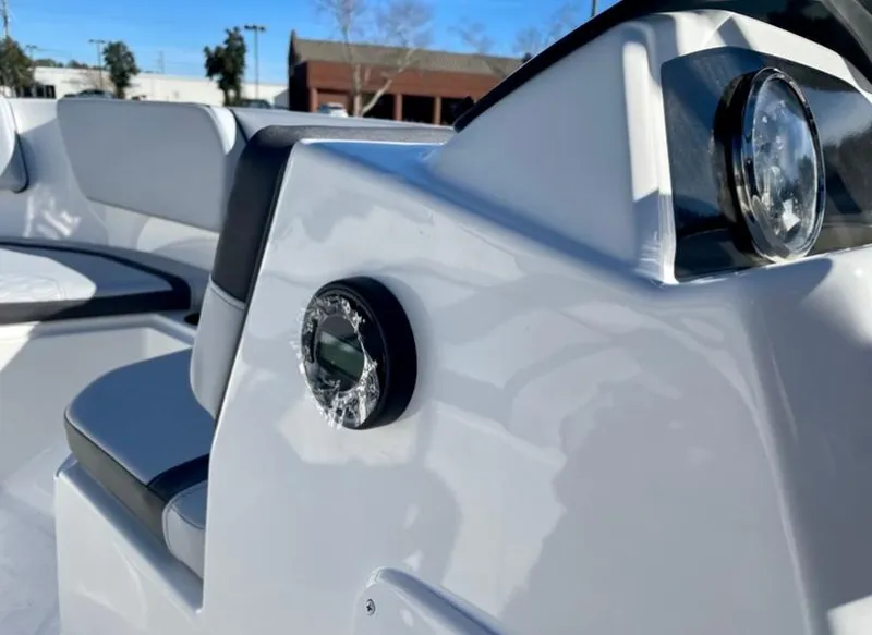 Slide: The Image of 2024 Bayliner Element M15 boat interior with seating and dashboard details. - 9