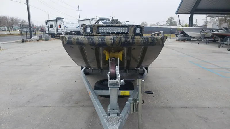 Slide: The Image of 2022 Prodigy 18x60 Marsh Tuff boat on trailer, front view. - 8
