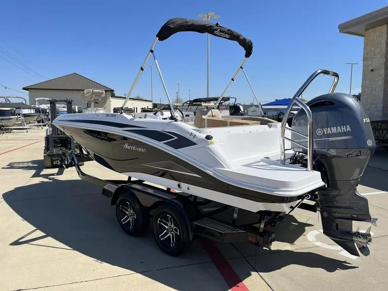 Slide: The Image of 2023 Hurricane SS205-OB boat with Yamaha outboard motor on trailer. - 3
