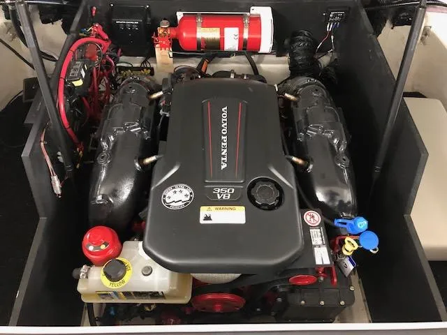 Slide: The Image of 2021 Regal LS6 engine compartment with Volvo Penta 350 V8 engine. - 28