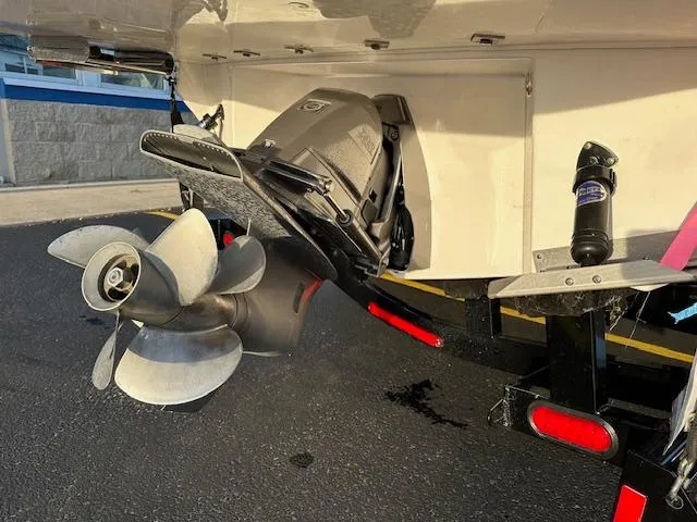 Slide: The Image of 2021 Regal LS6 boat stern with propeller and outdrive. - 31