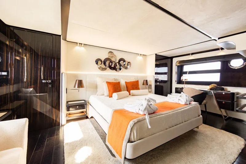 Slide: The Image of Luxurious bedroom interior of 2024 Posillipo Technema 90 yacht with modern decor. - 10