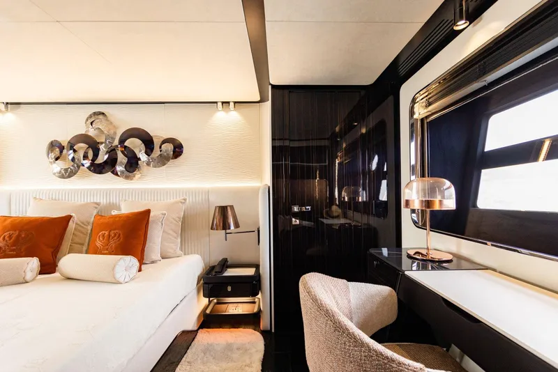 Slide: The Image of Luxurious bedroom interior of 2024 Posillipo Technema 90 yacht with modern decor. - 11