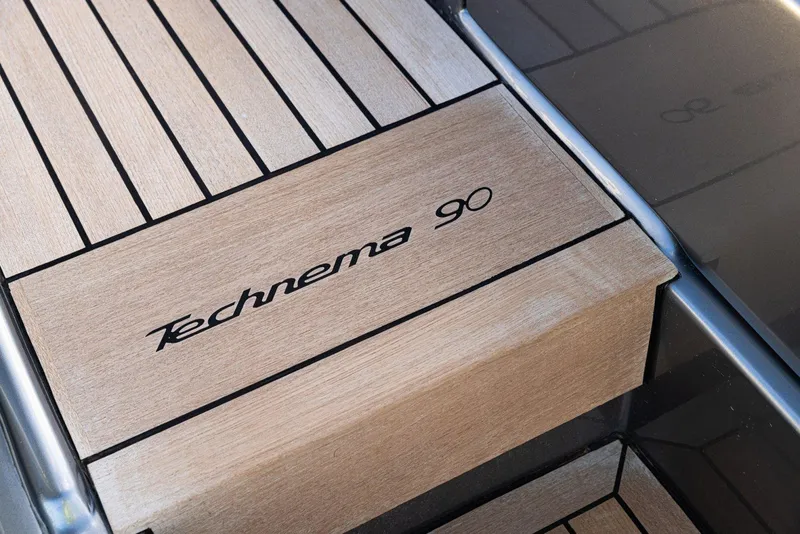 Slide: The Image of Posillipo Technema 90 yacht deck, 2024 model, teak wood finish. - 17