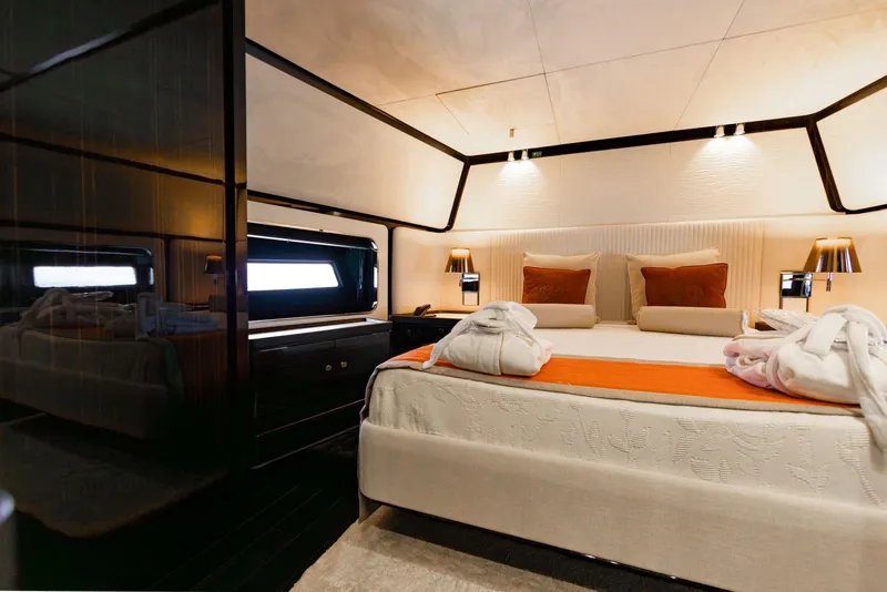 Slide: The Image of Luxurious bedroom interior of 2024 Posillipo Technema 90 yacht with modern decor. - 7