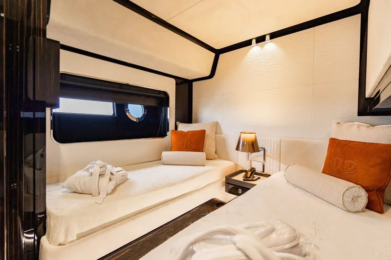 Slide: The Image of Luxurious twin cabin interior of 2024 Posillipo Technema 90 yacht with modern decor. - 8