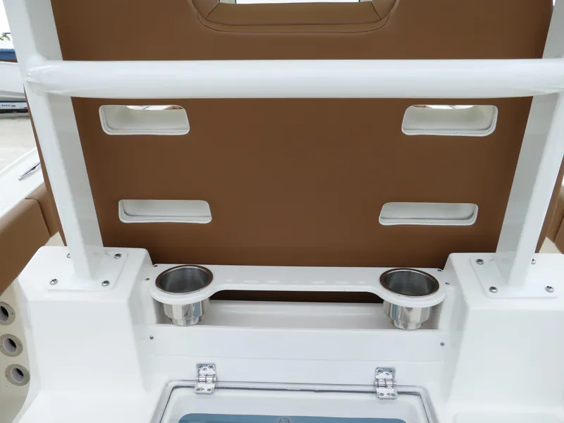 Slide: The Image of 2024 Pioneer 270 Pelagic boat seating with cup holders and storage compartments. - 11