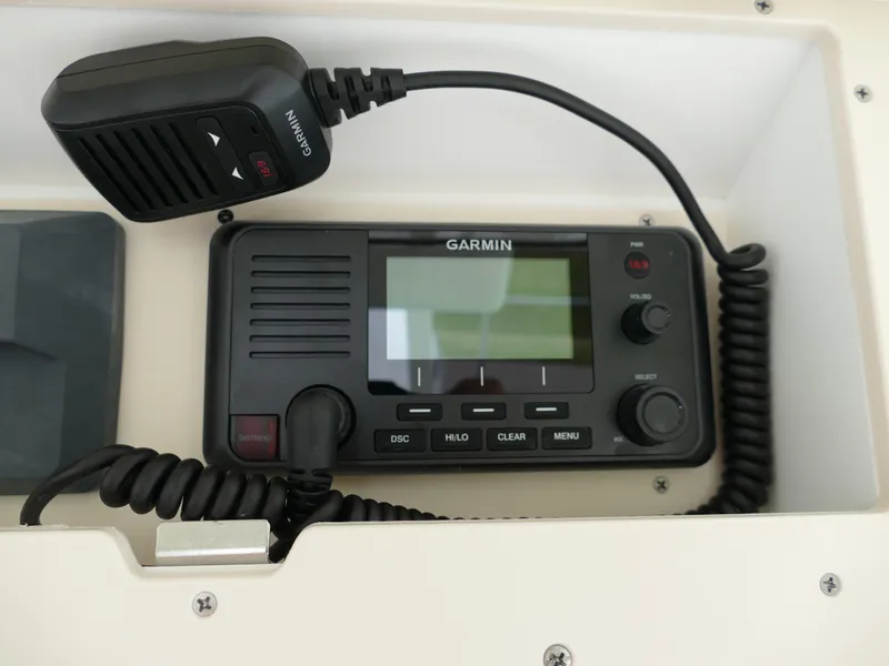 Slide: The Image of Garmin marine radio in 2024 Pioneer 270 Pelagic boat. - 21