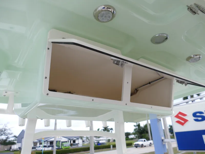 Slide: The Image of 2024 Pioneer 270 Pelagic boat storage compartments. - 25