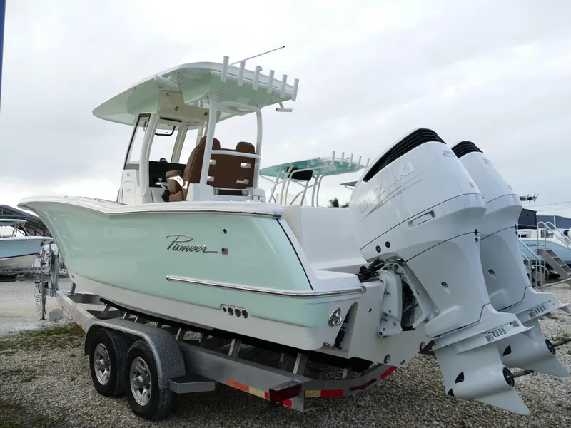 Slide: The Image of 2024 Pioneer 270 Pelagic boat on trailer with twin engines. - 6