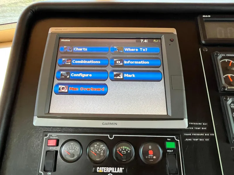 Slide: The Image of Garmin navigation display on 1999 Hatteras 74 Sport Deck Motor Yacht dashboard. - 47