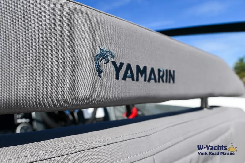 Slide: The Image of Close-up of Yamarin 80 boat seat with logo, 2024 model. - 19