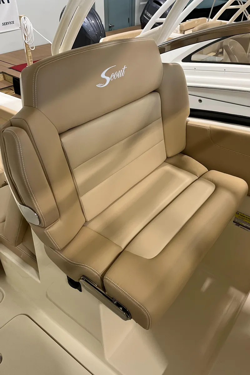 Slide: The Image of 2024 Scout 255 Dorado boat seat in beige leather upholstery. - 11