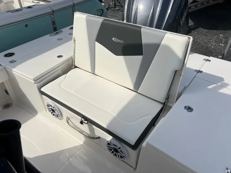 Slide: The Image of 2024 Robalo 246 Cayman boat seat with built-in speakers. - 14