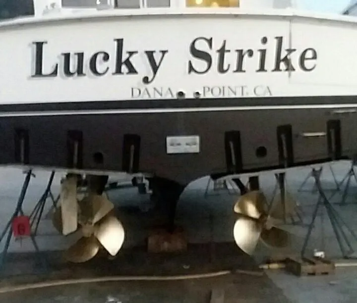 Slide: The Image of 1988 Hatteras 65 Convertible yacht "Lucky Strike" in dry dock, Dana Point, CA. - 22