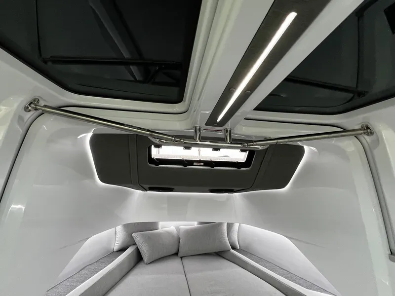 Slide: The Image of 2024 Axopar 37 Sun Top Mediterrana Edition interior with modern design and comfortable seating. - 28