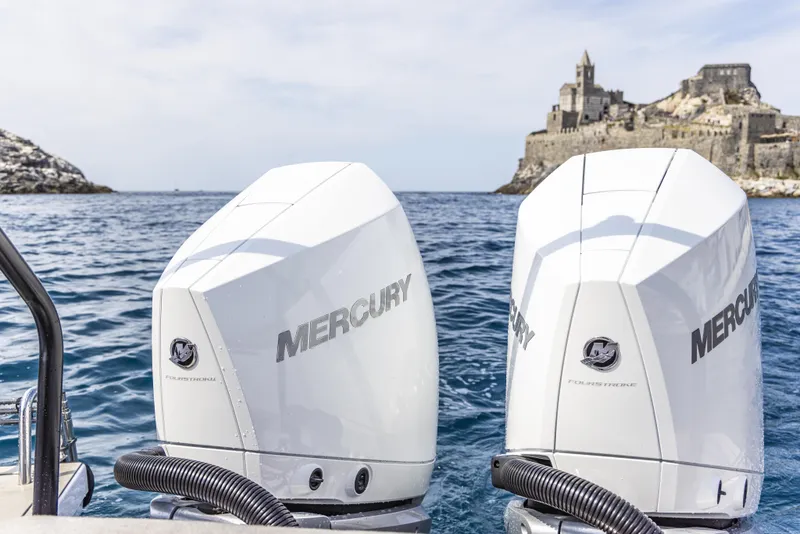 Slide: The Image of Axopar 37 Sun Top Mediterrana Edition 2024 with twin Mercury outboard engines. - 50