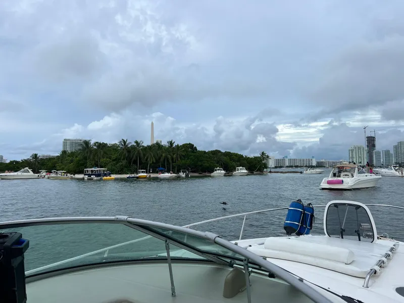 Slide: The Image of View from a 2007 Sea Ray 340 Sundancer on a cloudy day in a marina. - 2