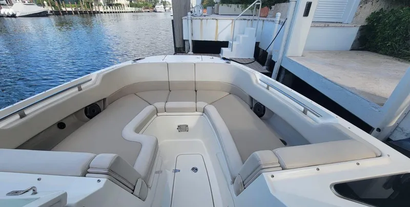 Slide: The Image of Interior view of Boston Whaler 320 Vantage 2021 boat at dock. - 8