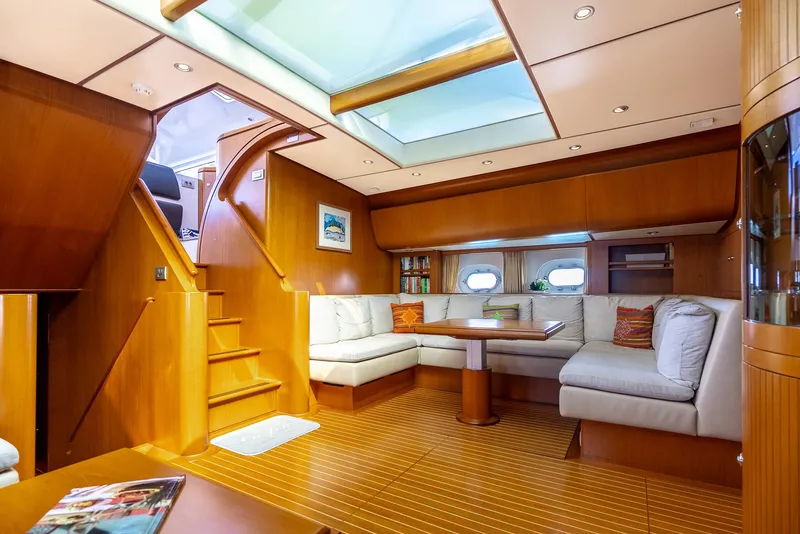 Slide: The Image of Luxurious interior of 2005 Jongert 2900M yacht with wooden finishes and skylight. - 7