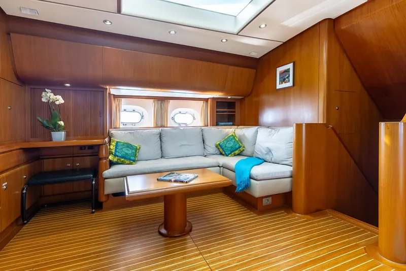 Slide: The Image of Luxurious interior of 2005 Jongert 2900M yacht with cozy seating and wooden finishes. - 8