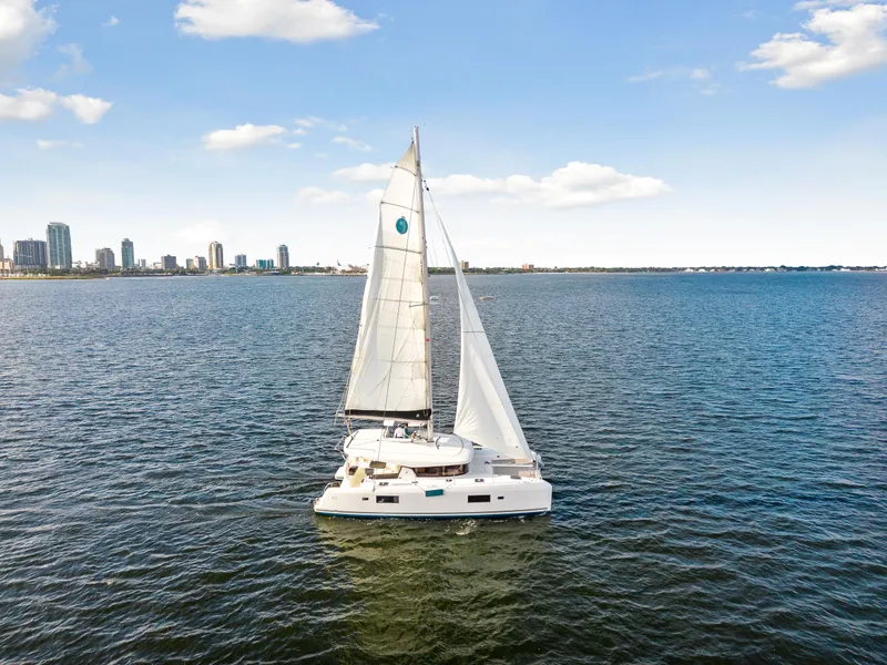The Image of Lagoon 42 catamaran sailing on open water, 2018 model. - 0
