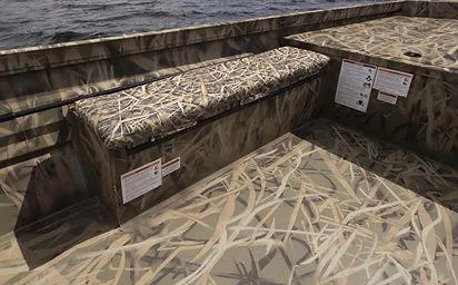 Slide: The Image of 2024 Crestliner 1660 Retriever SC boat with camouflage seating and deck design. - 22