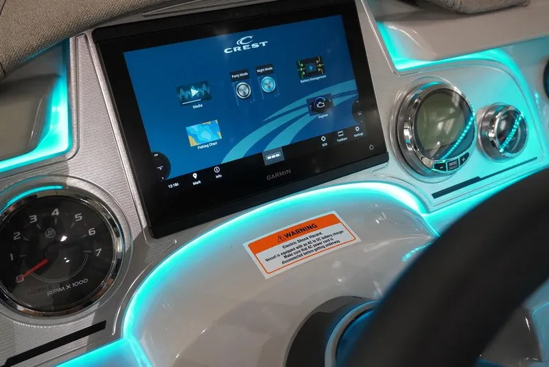 Slide: The Image of 2024 Crest Continental 250 SLC CP3 dashboard with touchscreen and illuminated controls. - 7