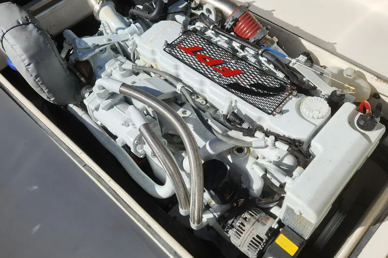 Slide: The Image of 2013 Panga Center Console boat engine, detailed view of components and design. - 24